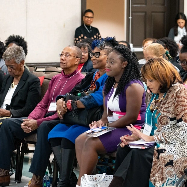 Audience at Douglass Alumnae Black Alumnae Network listen to keynote speaker at Jewel Plummer Cobb conference.